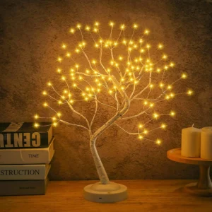 LED Birch Tabletop Bonsai Tree Night Light Mini Christmas Tree Lamp 8Modes USB/Battery Bedside Room Decorative Fairy Nightlights 1